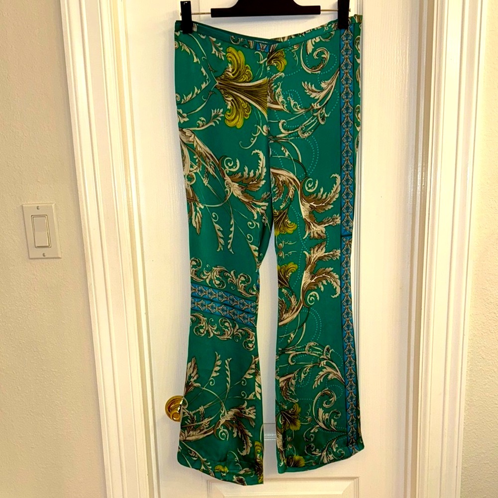 Italian-Made Teal and Gold Patterned Pants